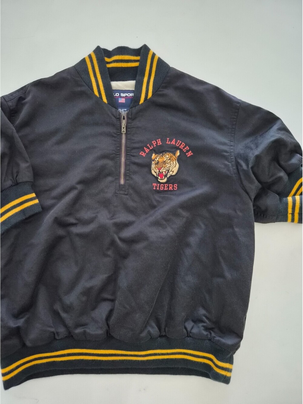 Polo Sport Ralph Lauren Tigers Varsity Jacket Mens Large Pullover 1/4 Zip Black